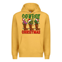 Mustard cowboy christmas boots cactus Premium Hoodie - CowGirlArtShop