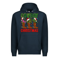 Navy cowboy christmas boots cactus Premium Hoodie - CowGirlArtShop