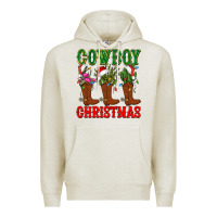 Oatmeal Heather cowboy christmas boots cactus Premium Hoodie - CowGirlArtShop