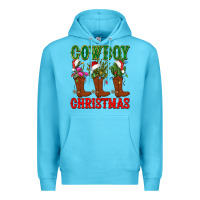 Ocean Blue cowboy christmas boots cactus Premium Hoodie - CowGirlArtShop