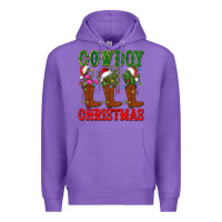 Purple cowboy christmas boots cactus Premium Hoodie - CowGirlArtShop
