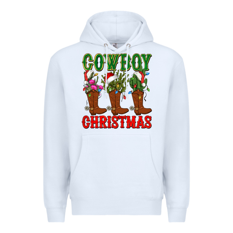 Cowboy Christmas Boots Cactus Premium Hoodie by CowGirlArtShop | Teevron