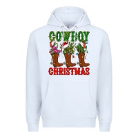 White cowboy christmas boots cactus Premium Hoodie - CowGirlArtShop