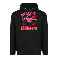 Black Heart crusher pink monster truck Valentine's Day Heavyweight Hoodie - HowdyJamesFarm