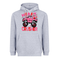 Heather Grey Heart crusher pink monster truck Valentine's Day Heavyweight Hoodie - HowdyJamesFarm