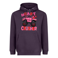 Plum Heart crusher pink monster truck Valentine's Day Heavyweight Hoodie - HowdyJamesFarm