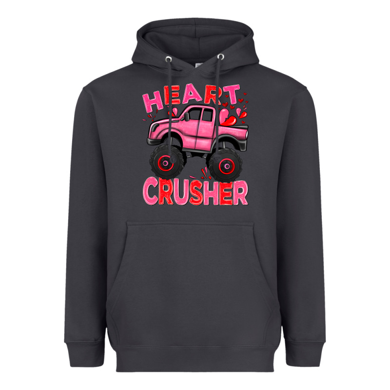 Heart Crusher Pink Monster Truck Valentine's Day Heavyweight Hoodie by HowdyJamesFarm | Teevron