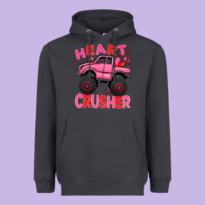 Heart Crusher Pink Monster Truck Valentine's Day Heavyweight Hoodie Designed By Howdyjamesfarm