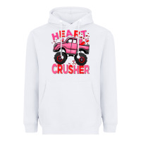 White Heart crusher pink monster truck Valentine's Day Heavyweight Hoodie - HowdyJamesFarm