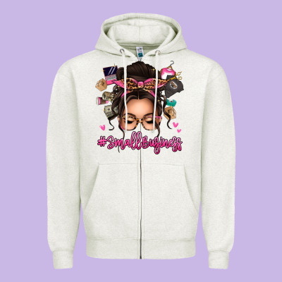 Small Business Messy Bun Zipper Hoodie Designed By Texasbilliewilder