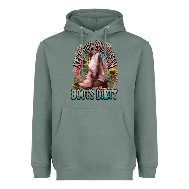 Keep Your Soul Clean Boots Dirty Cowboy Western Heavyweight Hoodie by HowdyJamesFarm | Teevron