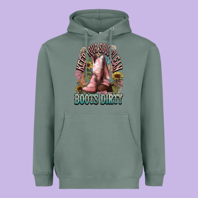 Keep Your Soul Clean Boots Dirty Cowboy Western Heavyweight Hoodie Designed By Howdyjamesfarm