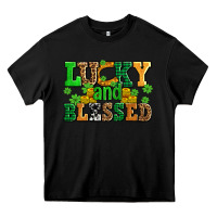 Black lucky and blessed with coins and shamrocks Heavy Core Tee - AdoDesignShop