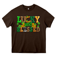 Chocolate Brown lucky and blessed with coins and shamrocks Heavy Core Tee - AdoDesignShop