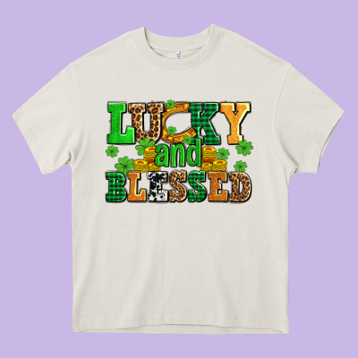 Lucky And Blessed With Coins And Shamrocks Heavy Core Tee Designed By Adodesignshop