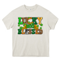 Cream lucky and blessed with coins and shamrocks Heavy Core Tee - AdoDesignShop
