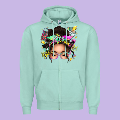 90s Messy Bun Zipper Hoodie Designed By Texasbilliewilder