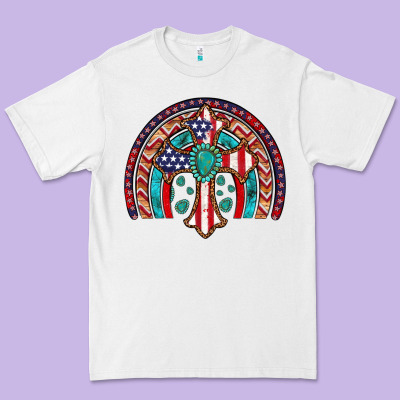 Gemstone Cross American Flag Turquoise Rainbow Premium Tee Designed By Artiststas