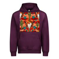Mauve Wine bull skull cactus seamless pattern Urban Hoodie - BundleAndBundleShop