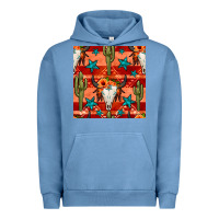 Pigment Pebble Blue bull skull cactus seamless pattern Urban Hoodie - BundleAndBundleShop