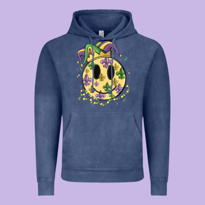Smiley Face Mardi Gras Vintage Hoodie Designed By Maliassmallbusiness