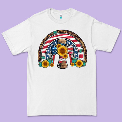 Cross American Flag Cowhide  Leopard Gemstone Rainbow Premium Tee Designed By Artiststas