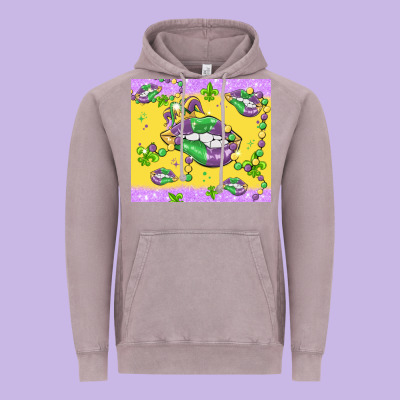 Mardi Gras Lips Vintage Hoodie Designed By Maliassmallbusiness