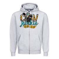 Heather Grey Cow Junkie with Cow Zipper Hoodie - texasbilliewilder