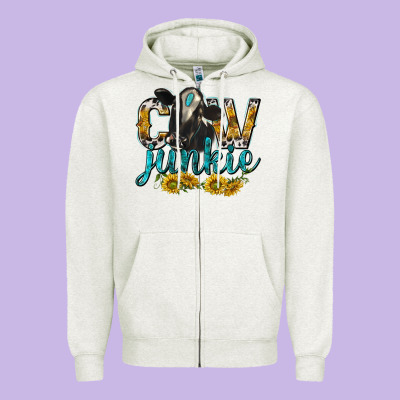 Cow Junkie With Cow Zipper Hoodie Designed By Texasbilliewilder