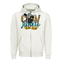 Oatmeal Heather Cow Junkie with Cow Zipper Hoodie - texasbilliewilder
