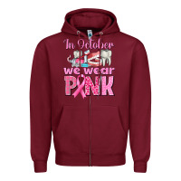 Burgundy In October We Wear Pink Breast Cancer Awareness Zipper Hoodie - texasbilliewilder