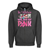 Charcoal Heather In October We Wear Pink Breast Cancer Awareness Zipper Hoodie - texasbilliewilder