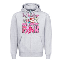Heather Grey In October We Wear Pink Breast Cancer Awareness Zipper Hoodie - texasbilliewilder