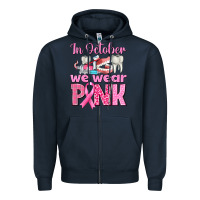 Navy In October We Wear Pink Breast Cancer Awareness Zipper Hoodie - texasbilliewilder