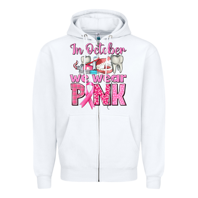 In October We Wear Pink Breast Cancer Awareness Zipper Hoodie by texasbilliewilder | Teevron