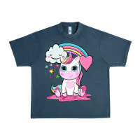 Midnight Navy cute unicorn and rainbow Urban Heavy Tee - NancyCooperArtShop