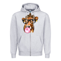 Heather Grey Cow Lick with Leopard Bandana Zipper Hoodie - texasbilliewilder
