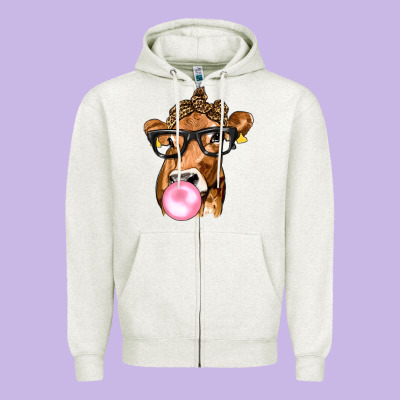 Cow Lick With Leopard Bandana Zipper Hoodie Designed By Texasbilliewilder