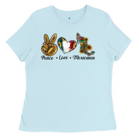 Baby Blue Peace Love Mexicana Ladies Tee - RanaPortraitStore