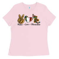 Bubblegum Pink Peace Love Mexicana Ladies Tee - RanaPortraitStore