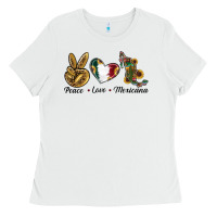 White Peace Love Mexicana Ladies Tee - RanaPortraitStore