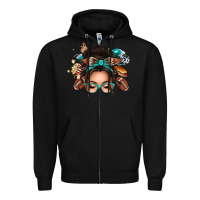 Black american football messy bun Zipper Hoodie - texasbilliewilder