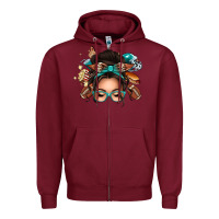 Burgundy american football messy bun Zipper Hoodie - texasbilliewilder
