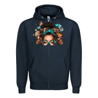 Navy american football messy bun Zipper Hoodie - texasbilliewilder