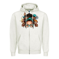 Oatmeal Heather american football messy bun Zipper Hoodie - texasbilliewilder