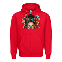 Red american football messy bun Zipper Hoodie - texasbilliewilder