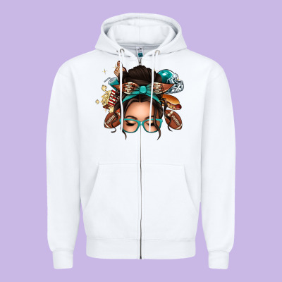 American Football Messy Bun Zipper Hoodie Designed By Texasbilliewilder