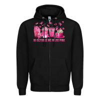 Black In October We Wear Pink with Breast Cancer Coffee Zipper Hoodie - texasbilliewilder