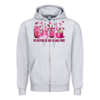 Heather Grey In October We Wear Pink with Breast Cancer Coffee Zipper Hoodie - texasbilliewilder