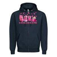 Navy In October We Wear Pink with Breast Cancer Coffee Zipper Hoodie - texasbilliewilder